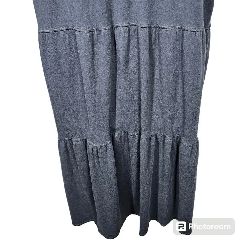 Athleta Drop In Tiered Sleeveless Cotton Blend Dress, Charcoal Gray, Size L